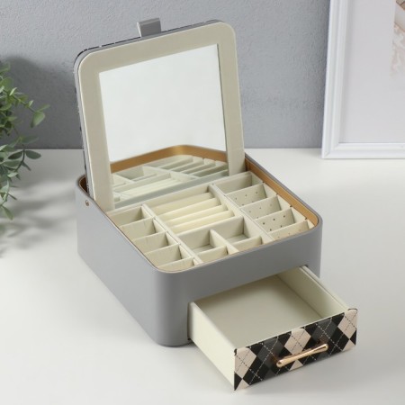 Casket to the leatherette for jewelry "Cell" gray 20x22.5x9.5 cm-2