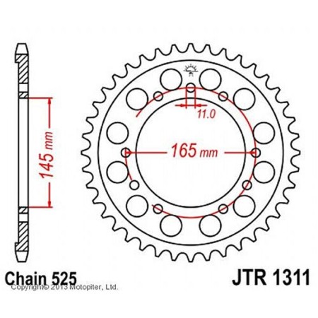 The rear star, driven JTR1311 steel, chain 525, 45 teeth