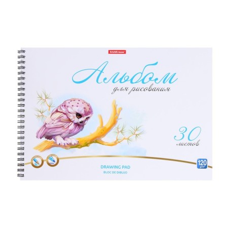 Album for drawing A4, 30 sheets, block 120 g/m², spirals, Erich Krause "Birds", plastic cover, 100% whiteness, solid substrate-2