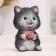 Piggy bank "Cat with flower" black, 18 cm