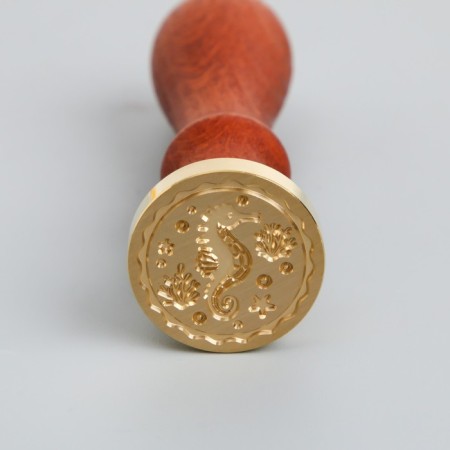 Printing for wax with a wooden handle "Sea Horse" 9x2.5x2.5 cm-1