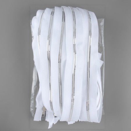 Lightning "Tractor", No. 5, connective, decorative link "Akuli tooth", castle machine, 80 cm, white/silver color-2