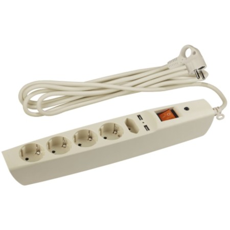 SFU-5S-2M-I network filter with reliable protection with grounding with a switch of 5 2XUSB 2M 10A ivory rosettes