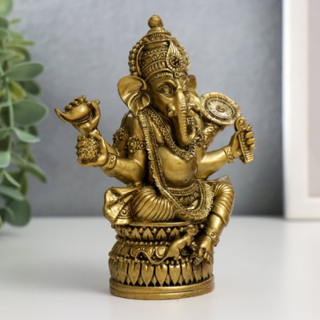 NECKE Bronze "Ganesha on a lotus with a mirror" 9.5 x 5 x 12.5 cm-3