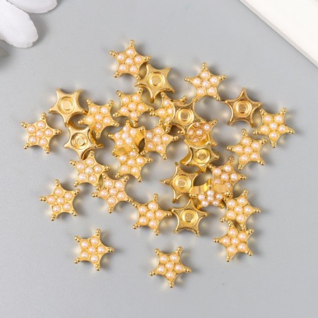 Decor for creativity Plastic "Golden Snowflake with Pearls" set of 30 pcs 1.1x1.1 cm-2