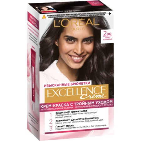 Hair Cream L’Oreal Excellence Creme, tone 200 dark brown