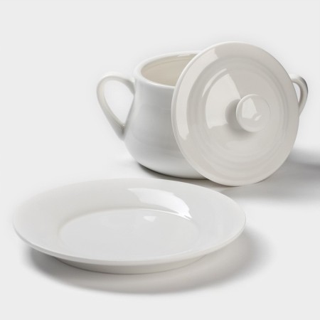 Porcelain broth Magistro "Elegy", 2 items: Boier 450 ml, saucer d = 15.7 cm, white color-2