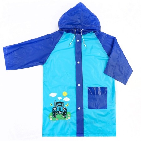 Children's raincoat, size l, 110-120 cm, blue tractor-1