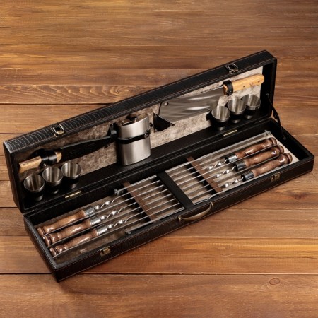Set with skewers Gift "Elite-X" in a box from eco-leather No. 7-7