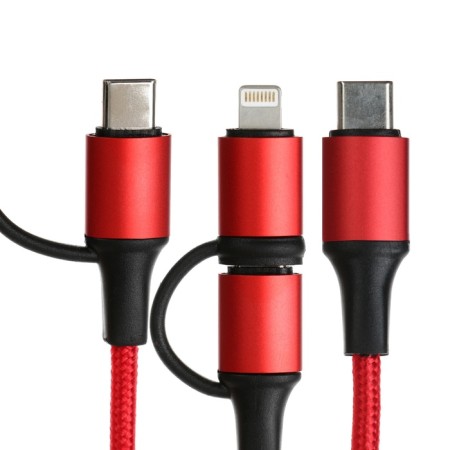 Cable 2 in 1, Type-C-Type-C/Lightning, 60 W, 3 A, braid fabric, 1 meter, red-1