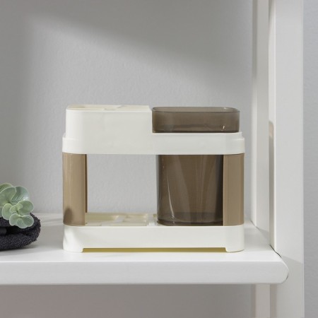 A stand for toothbrushes and paste with one glass, 15 × 7 × 12 cm, the color of coffee with milk-1