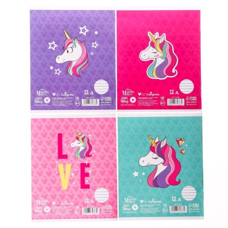 A set of notebooks 10 pieces, 12 sheets, in a ruler, cover covered paper, Minnie Mouse and unicorn-3