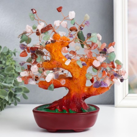 Bonsai souvenir "Multi -colored monetary tree in the oval pot" 196 stones 23x9.5x19 cm-2