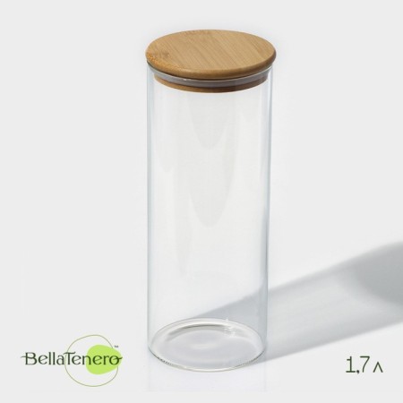 Glass Bank for bulk products with bamboo lid Bellatenero "Eco", 1.7 l, 10 × 26 cm