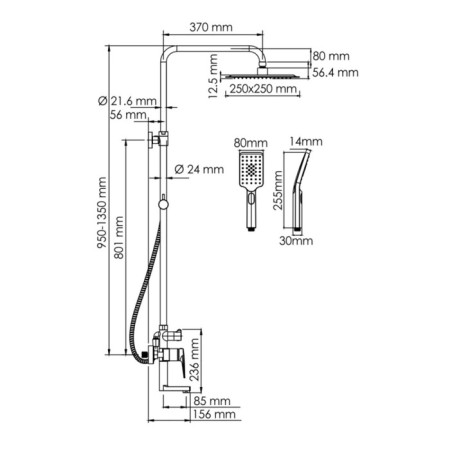 The shower system wasserkraft a155.198.201.bg, tropical shower, shower, gold-5