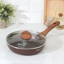 Granit Ultra Red, D = 26 cm pan, plastic handle, glass cover, anti -stick coating, brown color