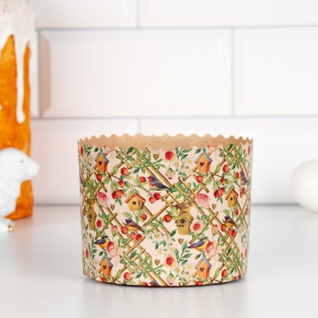 Paper form for cake, muffins and cake "Birds in the garden" 110x85 mm-1