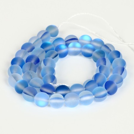 Busins ​​made of natural stone "Cat Eye", set 46 pcs., Size 1 pc. - 8 mm, matte blue-2