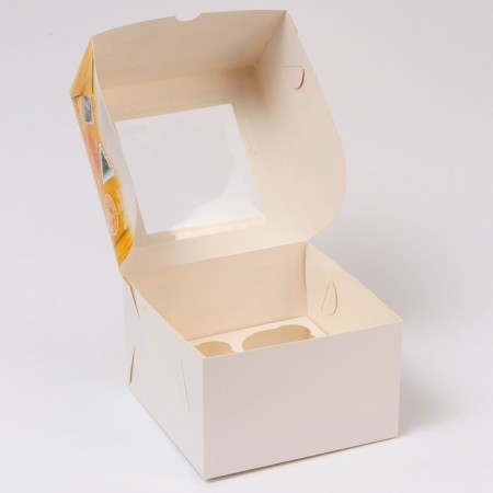 New Year. Box for 4 cupcake with the Window "New Year's Post", 16 x 16 x 10 cm, packaging-3