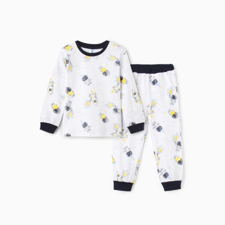Pajamas for a boy (longshit/pants), white color/astronauts, height 110 cm