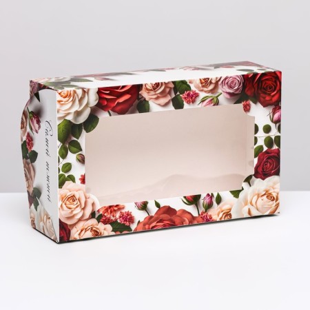 Folding box with a window for marshmallows "March 8, roses", 25 x 15 x 7 cm-1