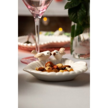 Ceramic serving dish "Doves on a leaf", 13 × 13 × 2 cm, white color-4