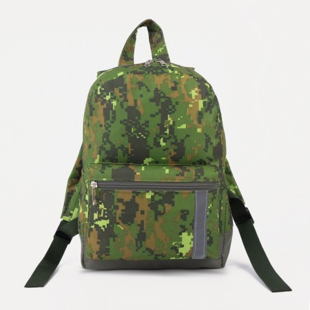 Baby backpack on lightning, external pocket, reflective strip, camouflage color/green-4