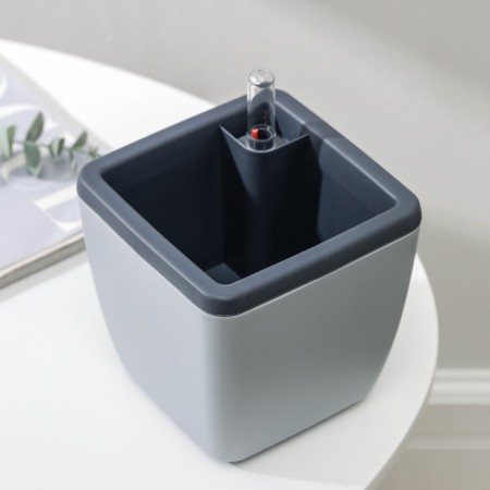 Kashpo with auto -watering munchen, 1.5 l (850 ml), 13 × 13cm, h = 16.8 cm, color gray color-1