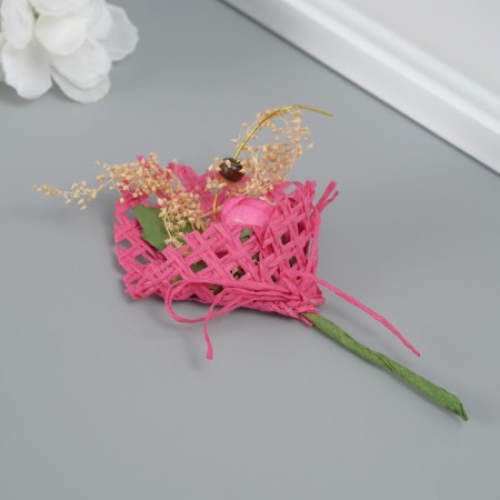 A set of decorative bouquets (12 pcs) "Rose" 5x9 cm, raspberry-1