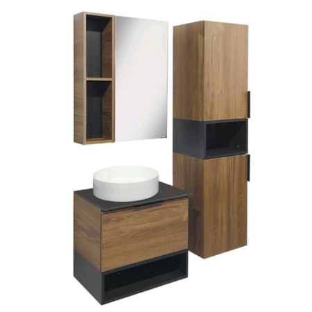 Mirror Cauline Cabinet Comforty Stutgart 60 for the bathroom, dark-brown oak color