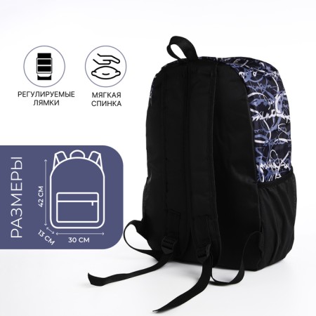 School backpack from textiles on lightning, 3 pockets, black color-1