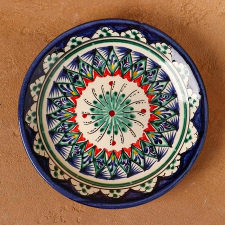Plate of the Rishtan ceramics "Flowers", blue, flat, 15 cm, mix-1