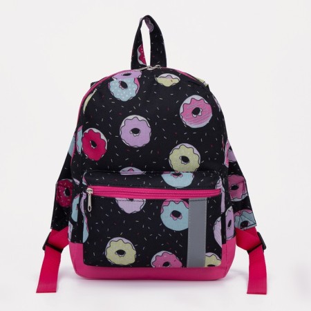 Baby backpack on lightning, external pocket, reflective strip, black/pink color-2