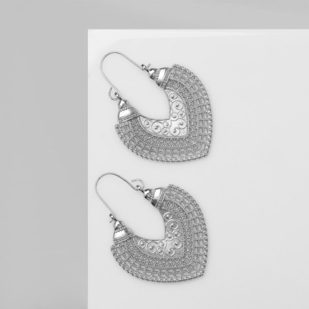 Earrings Metal "East" Heart, Silver Color-1
