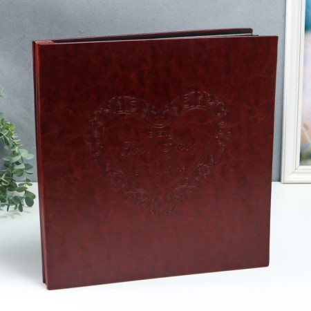 Photo album magnetic 20 sheets "openwork heart" to leatherette, brown 34x32.5x3 cm
