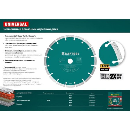 Diamond disk Kraftool 36680-150, 10 x 2.4 mm, d = 22.2 mm, 150 mm-4