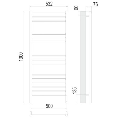 Terminus heated towel rail "Aurora" P15, 500x1300 mm, chrome-3