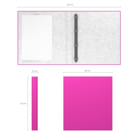 Folder on 4 rings A4, Erichkrause Neon, 35 mm, 1750 microns, laminated, solid cover, pink-3