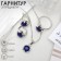 Set 3 objects: earrings, pendant, dimensionless "Edel" flowers, blue color in silver, 50 cm