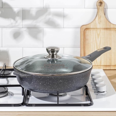 Granite pan, d = 28 cm, removable handle, anti -stick coating, removable handle, glass cover, color gray color-11