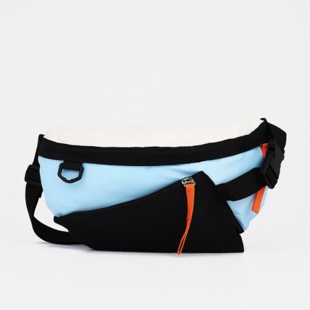 Bag for one shoulder with a zipper, 2 outer pockets, blue/black color-1