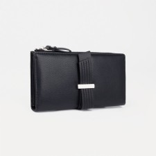 Women's wallet on the button, black color
