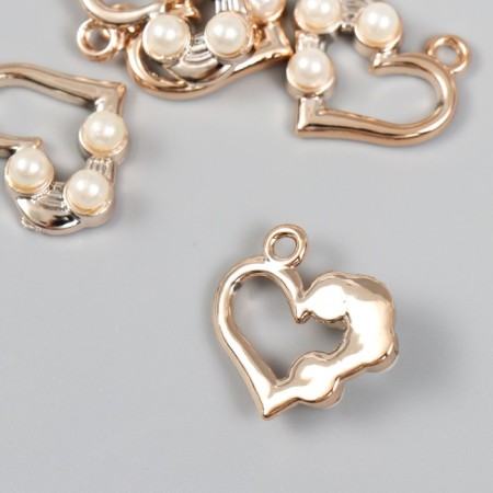 Decor for creativity plastic for metal "Heart with beads" gold 2.4x0.7x2.4 cm-1