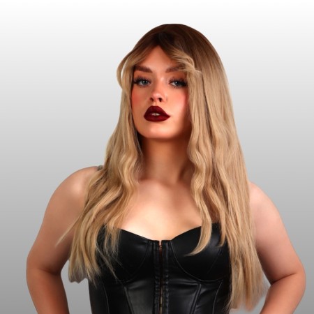Artificial wig, with a bang, imitation of the skin, 60 cm, light/blond color-1