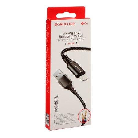 Cable Borofone BX54, Lightning - USB, 2.4 A, 1 m, nylon braid, black-3