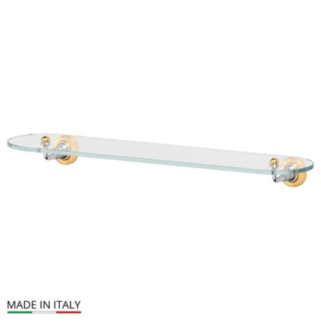 Shelf with holders, width 60 cm, glass, chrome, gold