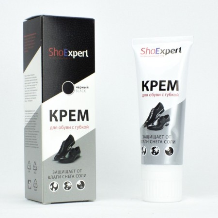 Shoexpert shoe cream, black color, a tube with a sponge, 75 ml