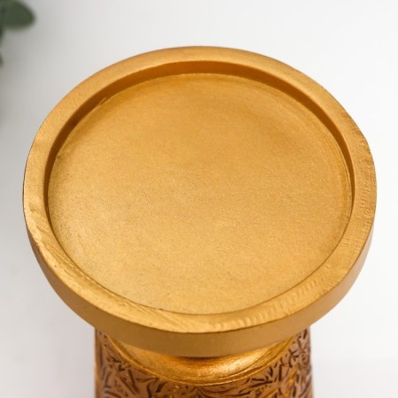 Polystone candlestick for 1 candle "Plant patterns" gold 19.5x9.5x9.5 cm-4