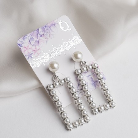 Earrings with pearls "Tenderness" Half rectangle, white color in silver-1