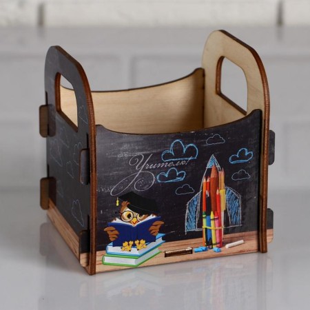 Kashpo wooden 10.5 × 10 × 11 cm Gift Roxy Smith "Teacher. Owl, Cretaceous Board", Box-1